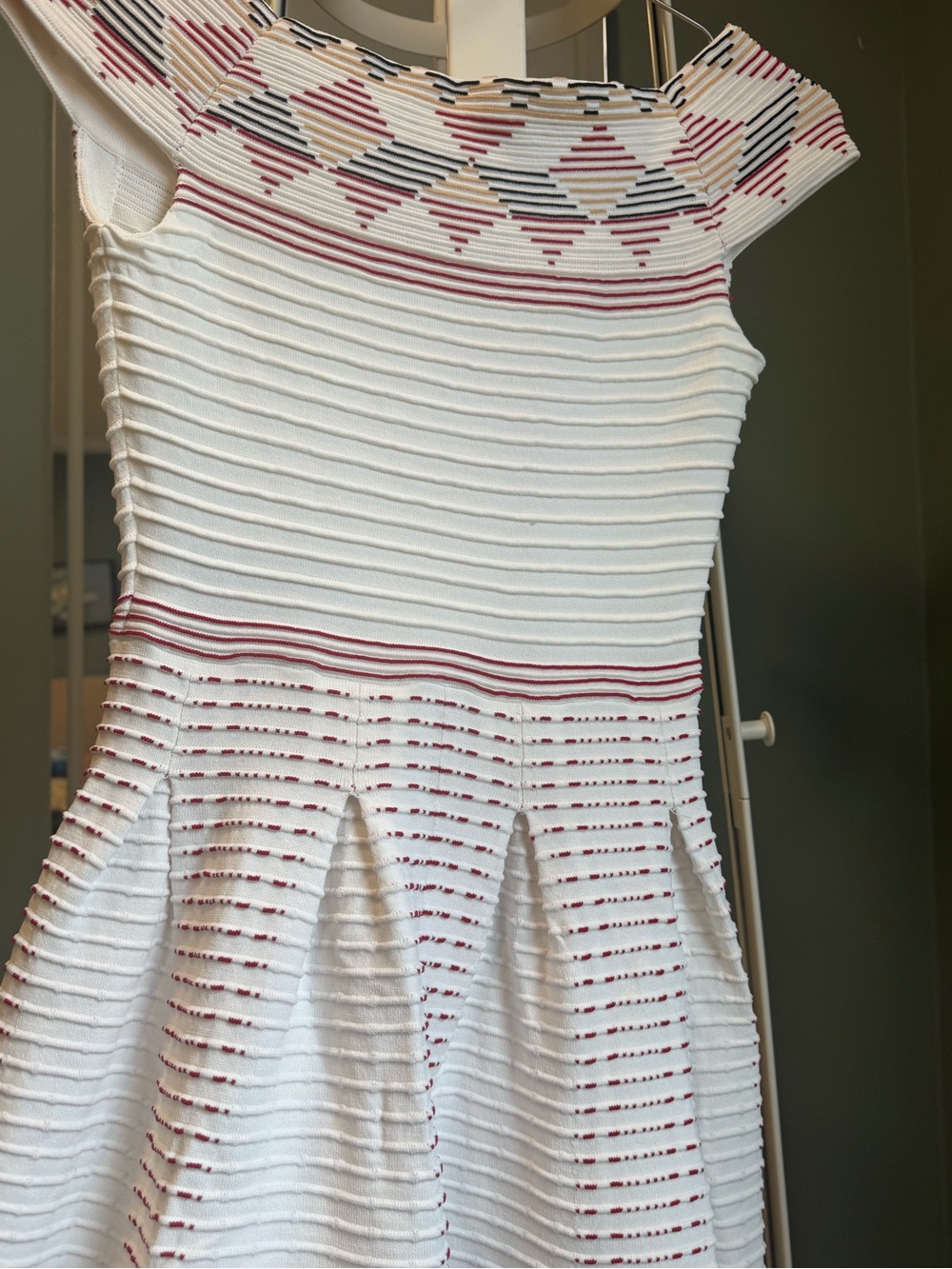 Maje Cream Midi Dress with Pink and Gray Trim - Picture 5 of 9